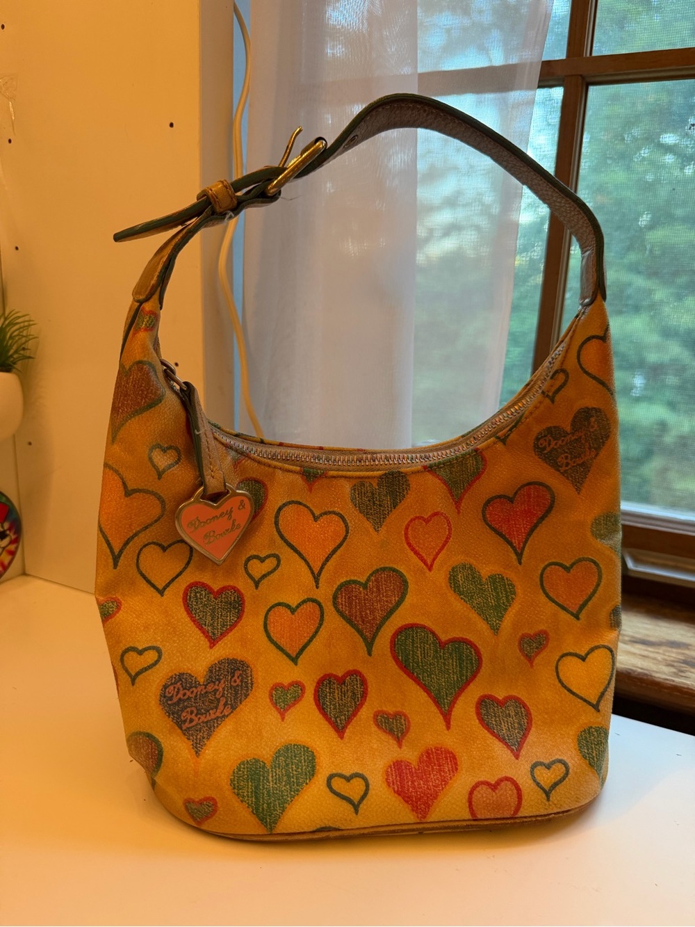 Dooney & Bourke Yellow Multicolor Heart-Print Shoulder Bag